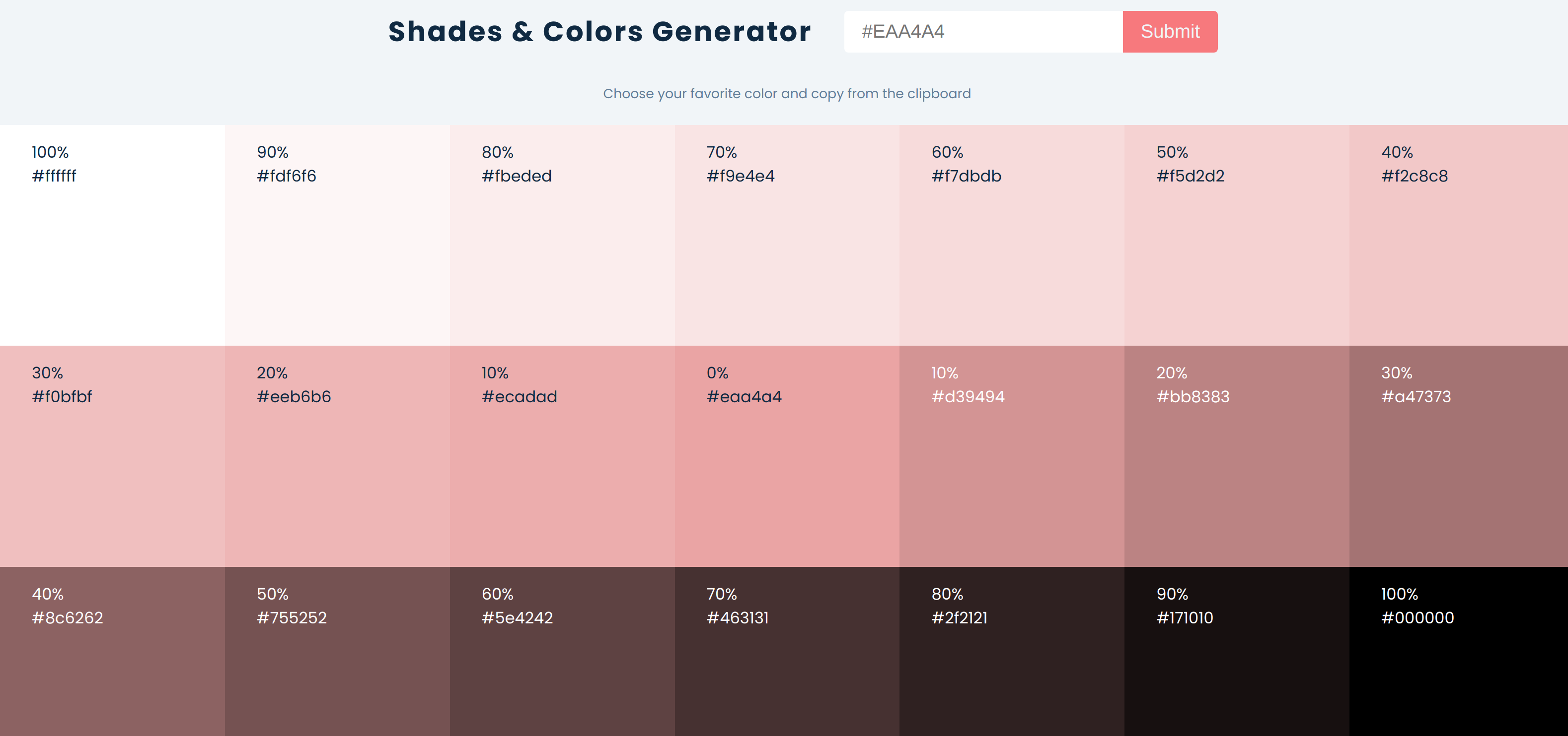 Shades and Color Generator Project